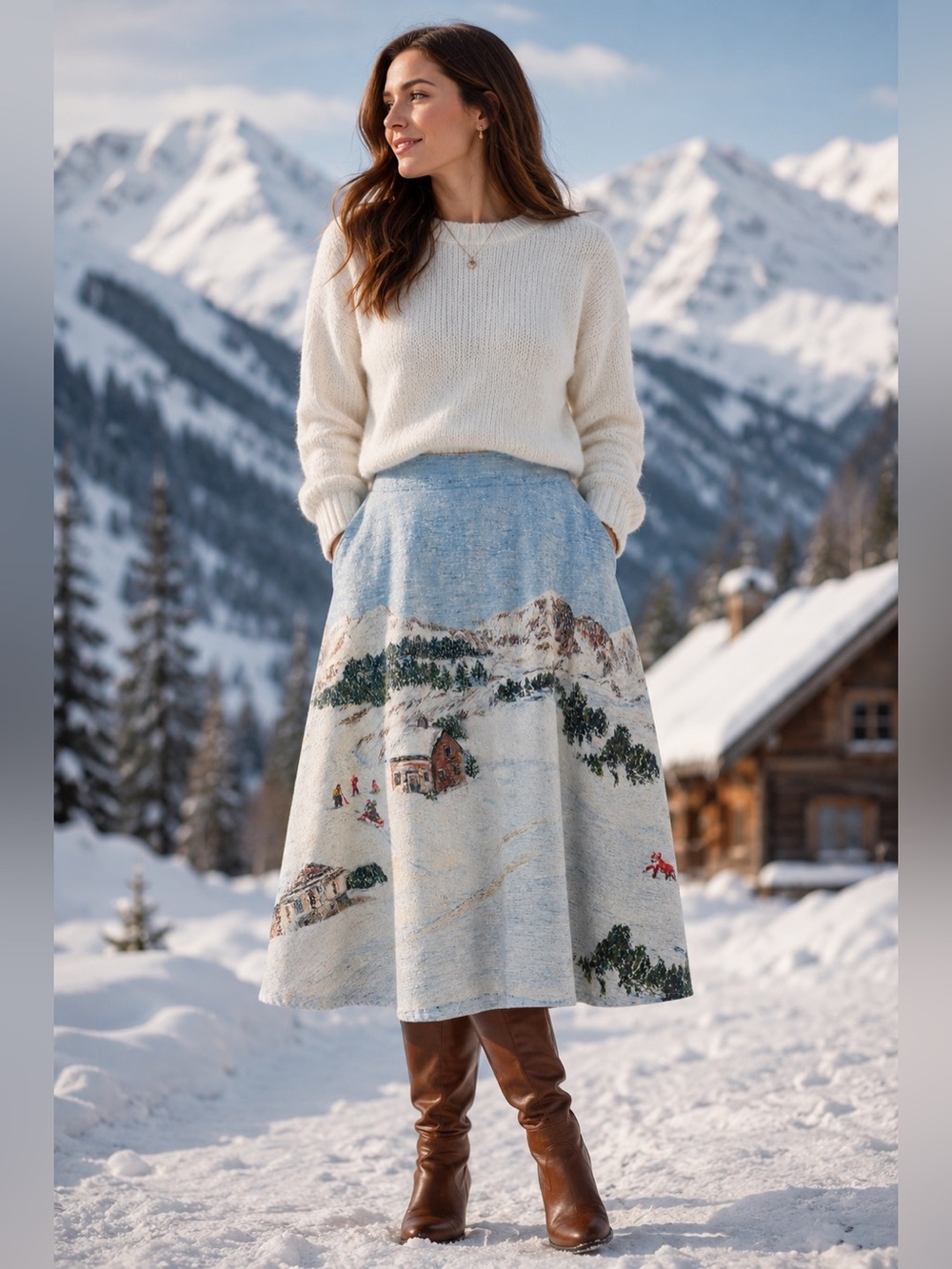 Anthropologie Corey Lynn Calter Winter Wonderland Lodge Skirt Sz S 100% Cotton